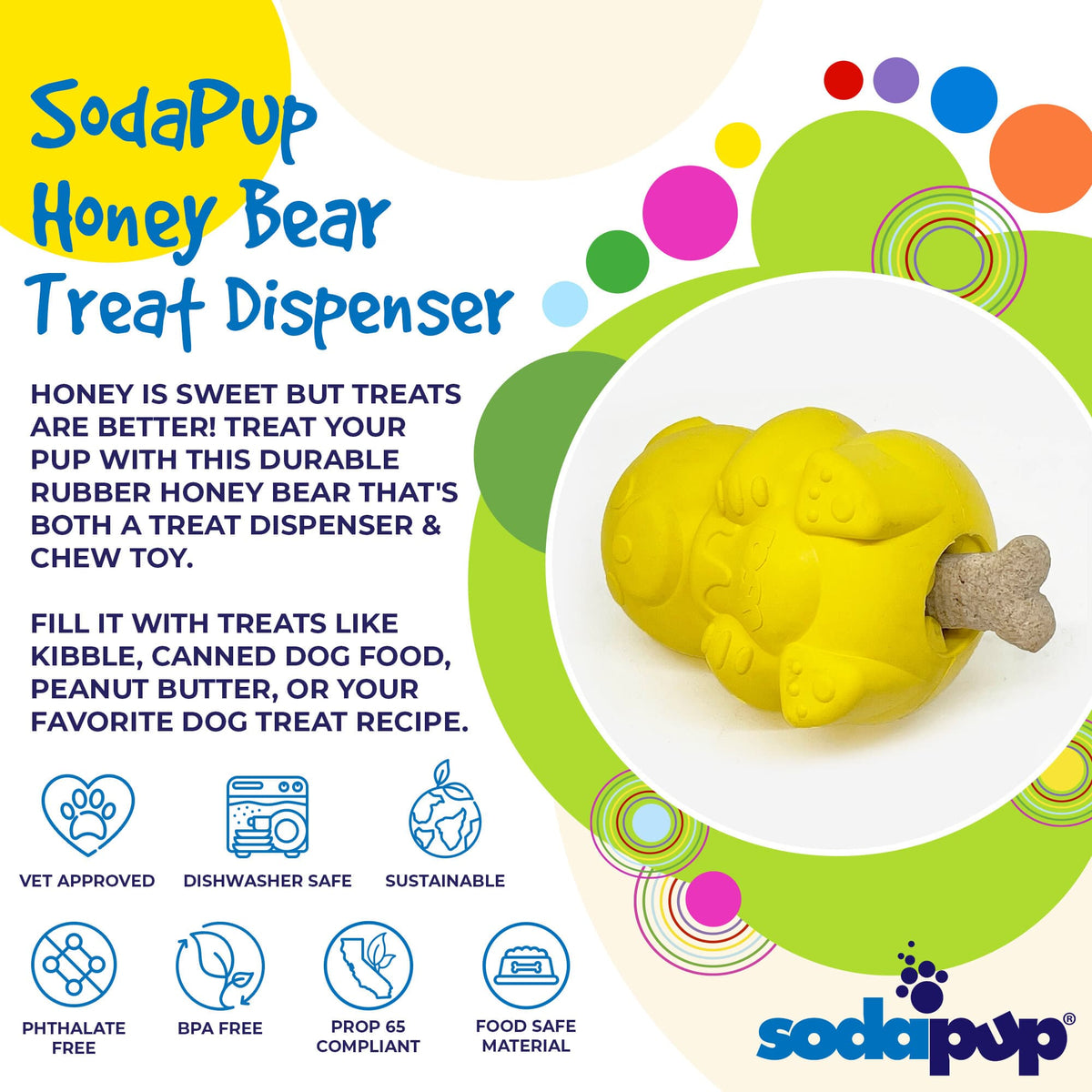 SodaPup Honey Bear eDispenser Rubber Treat Toy