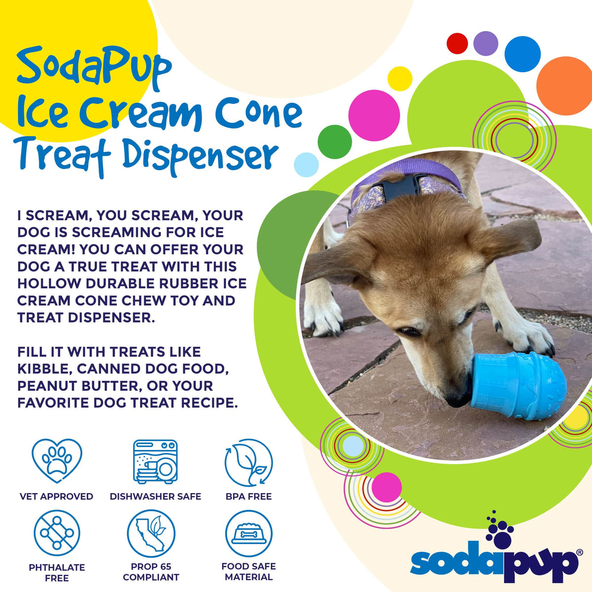 SodaPup Ice Cream Cone eDispenser Rubber Treat Toy