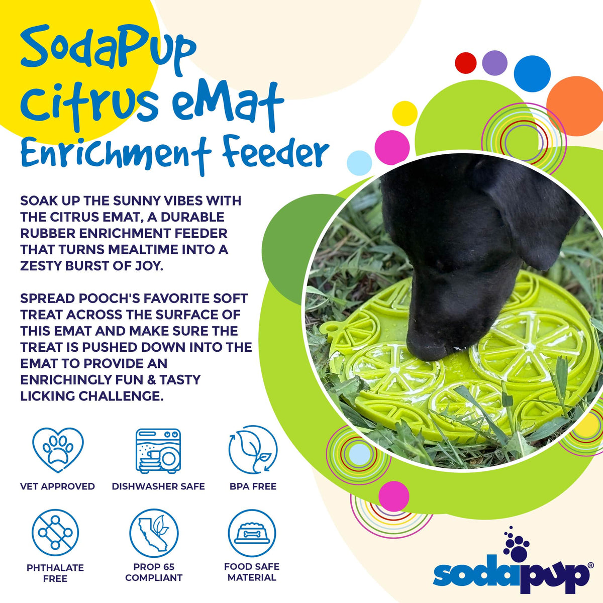 SodaPup Citrus eMat Lick Mat with Suction Cups