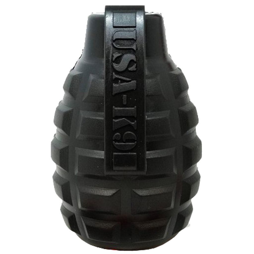 Black USA-K9 grenade rubber chew toy