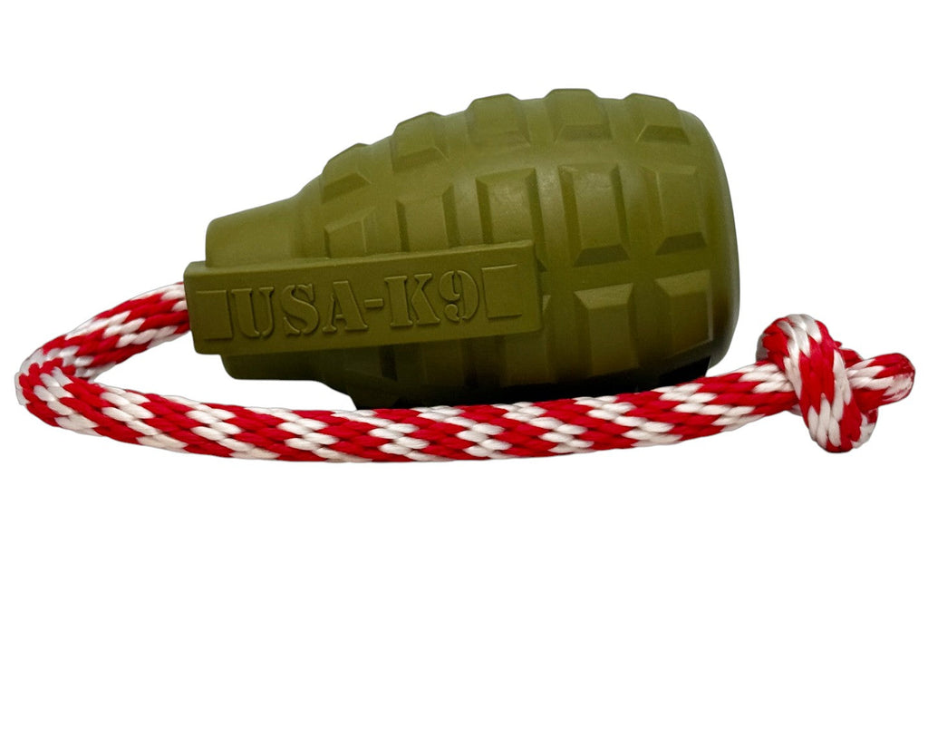 USA-K9 Grenade Rubber Reward and Tug Toy, Army Green