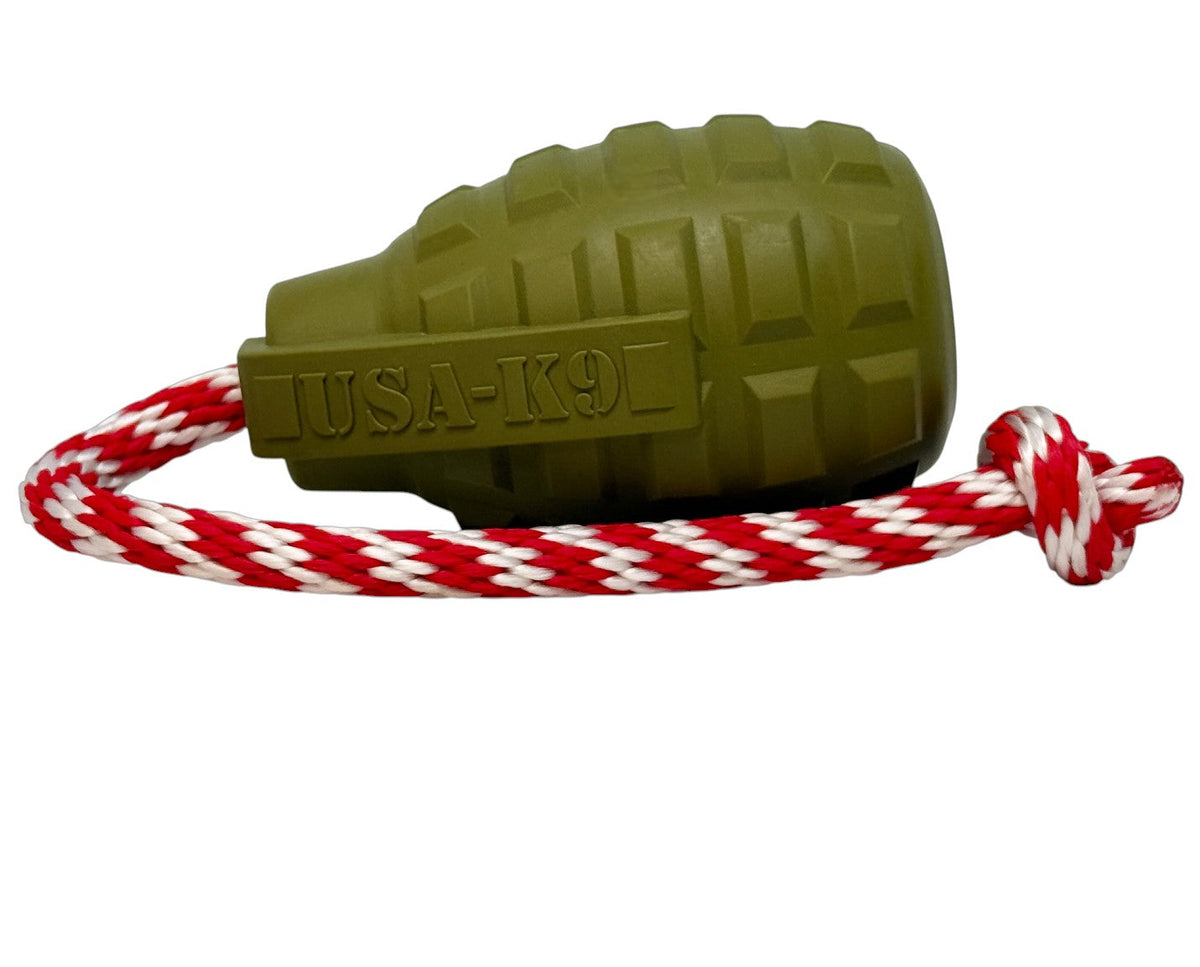USA-K9 Grenade Rubber Reward and Tug Toy, Army Green