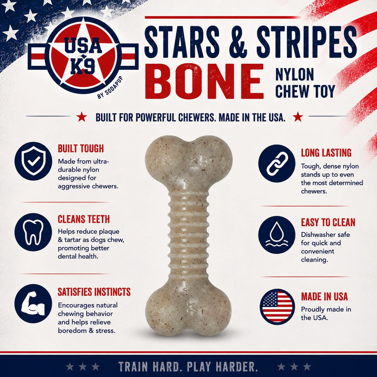 USA-K9 Stars and Stripes Nylon Chew Bone