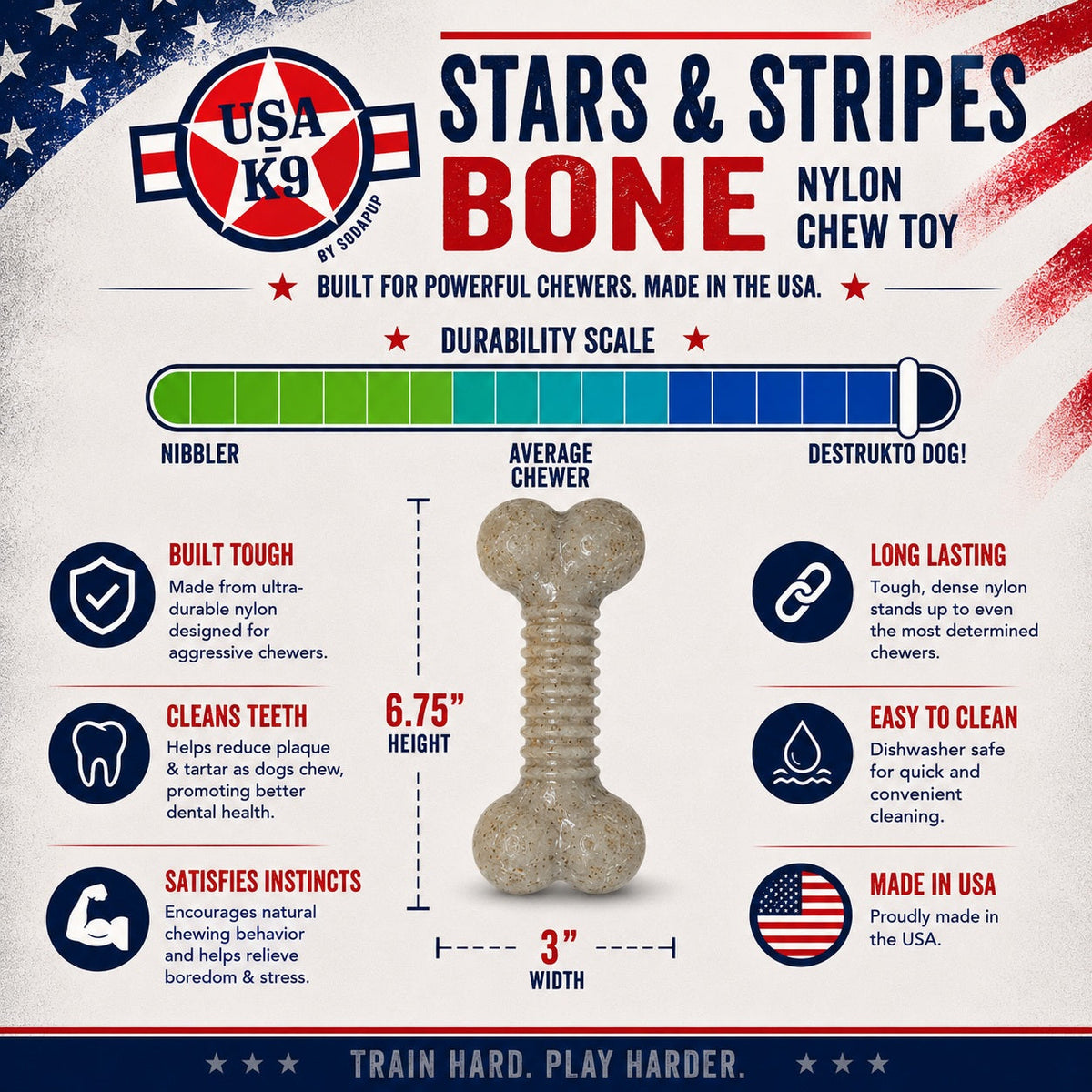 USA-K9 Stars and Stripes Nylon Chew Bone