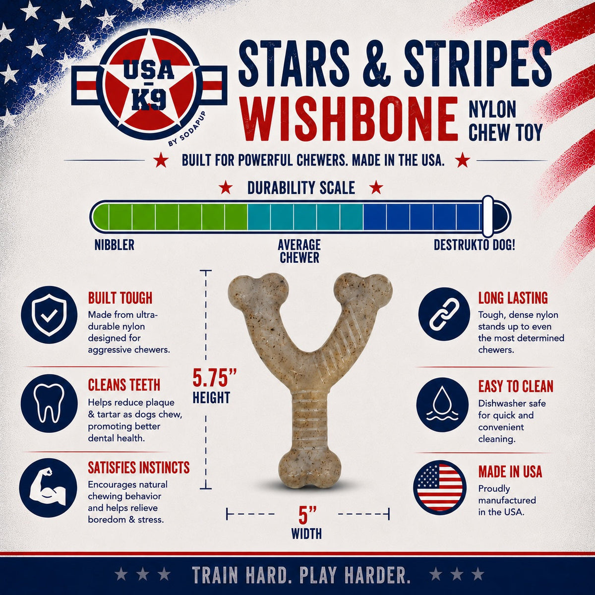 USA-K9 Stars and Stripes Nylon Wishbone Chew