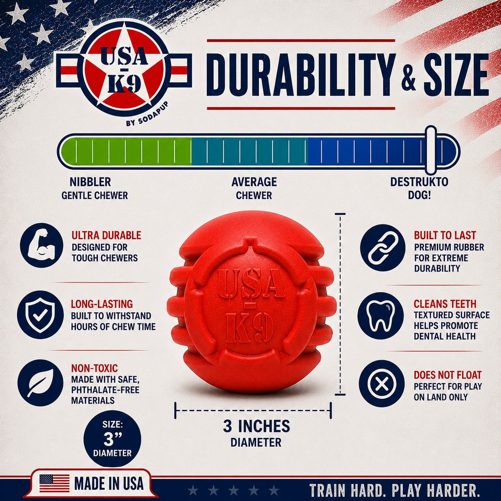 USA-K9 Stars and Stripes Rubber Reward Toy, Red