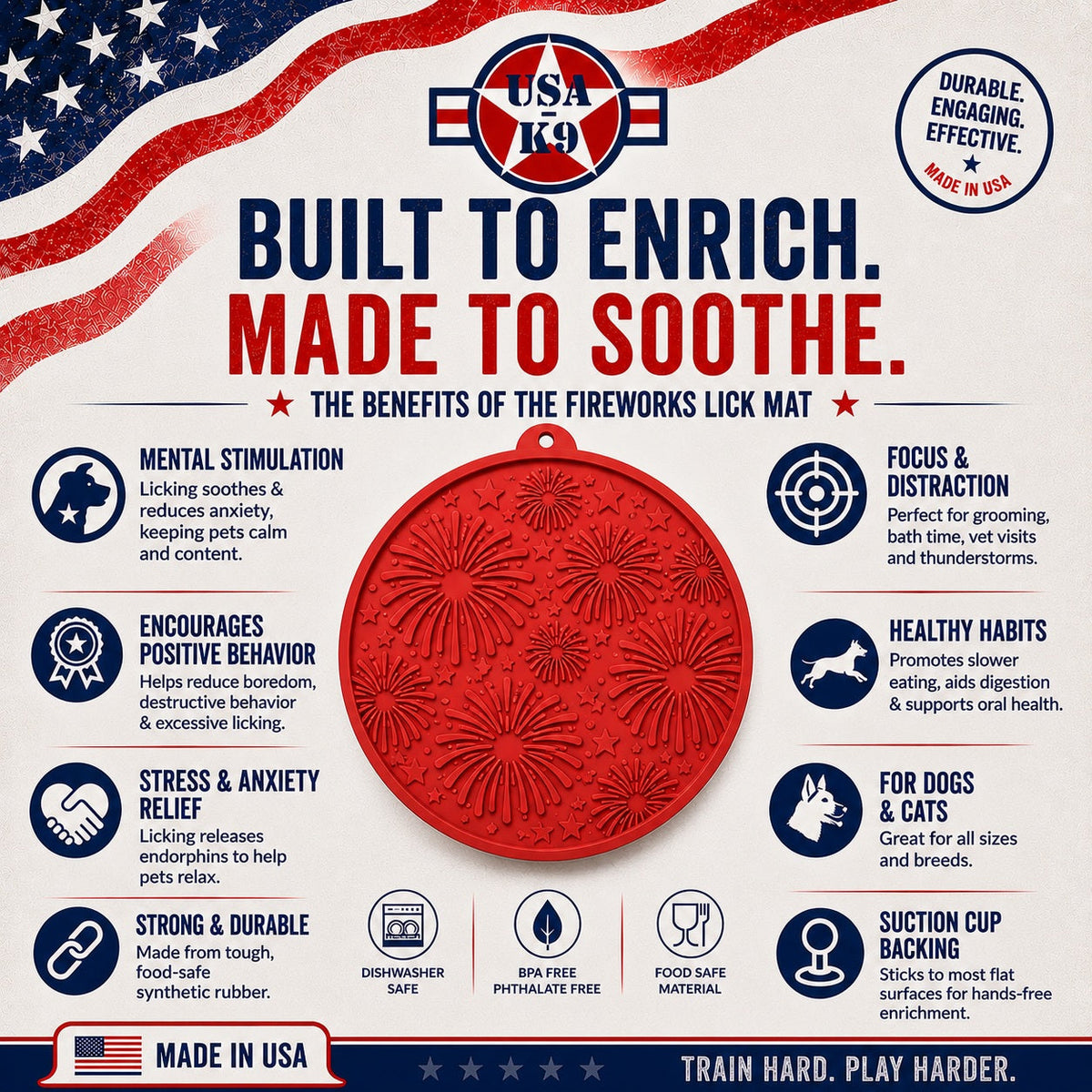USA-K9 Fireworks eMat Lick Mat with Suction Cups