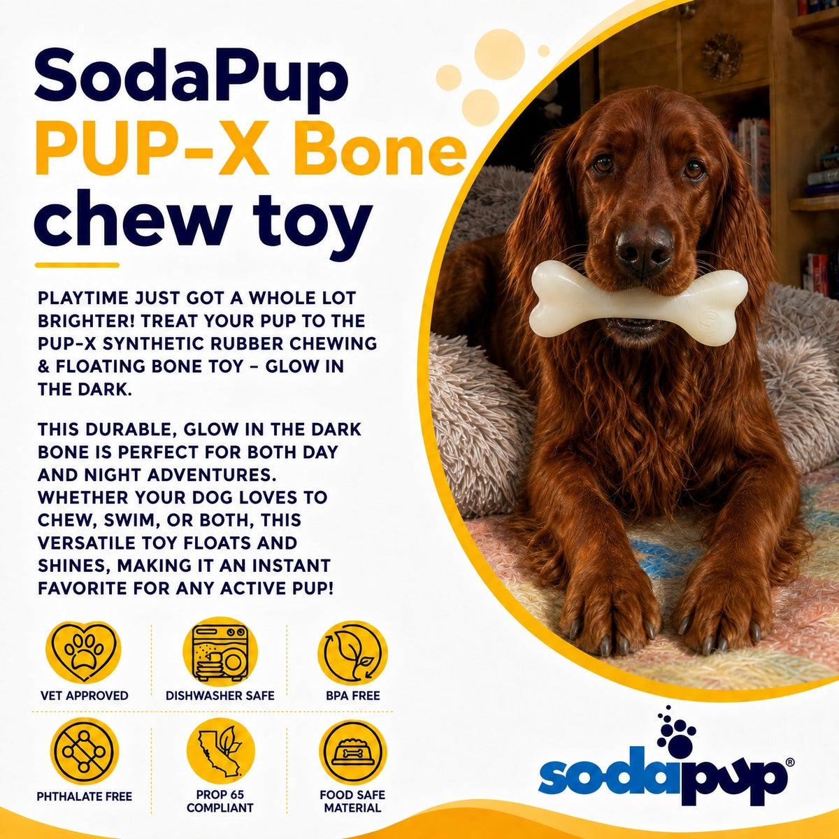 SodaPup PUP-X Glow in the Dark Rubber Bone, Large