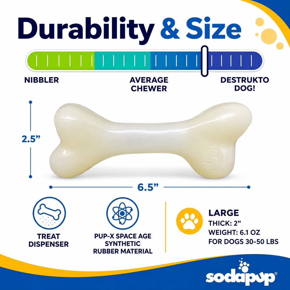 SodaPup PUP-X Glow in the Dark Rubber Bone, Large