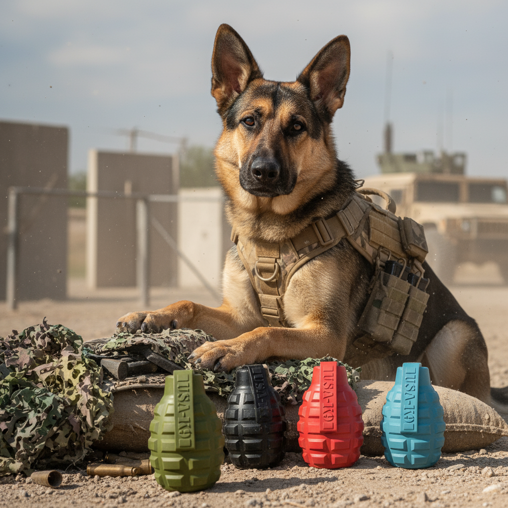 USA-K9 Grenade eDispenser Rubber Chew Toy, Army Green