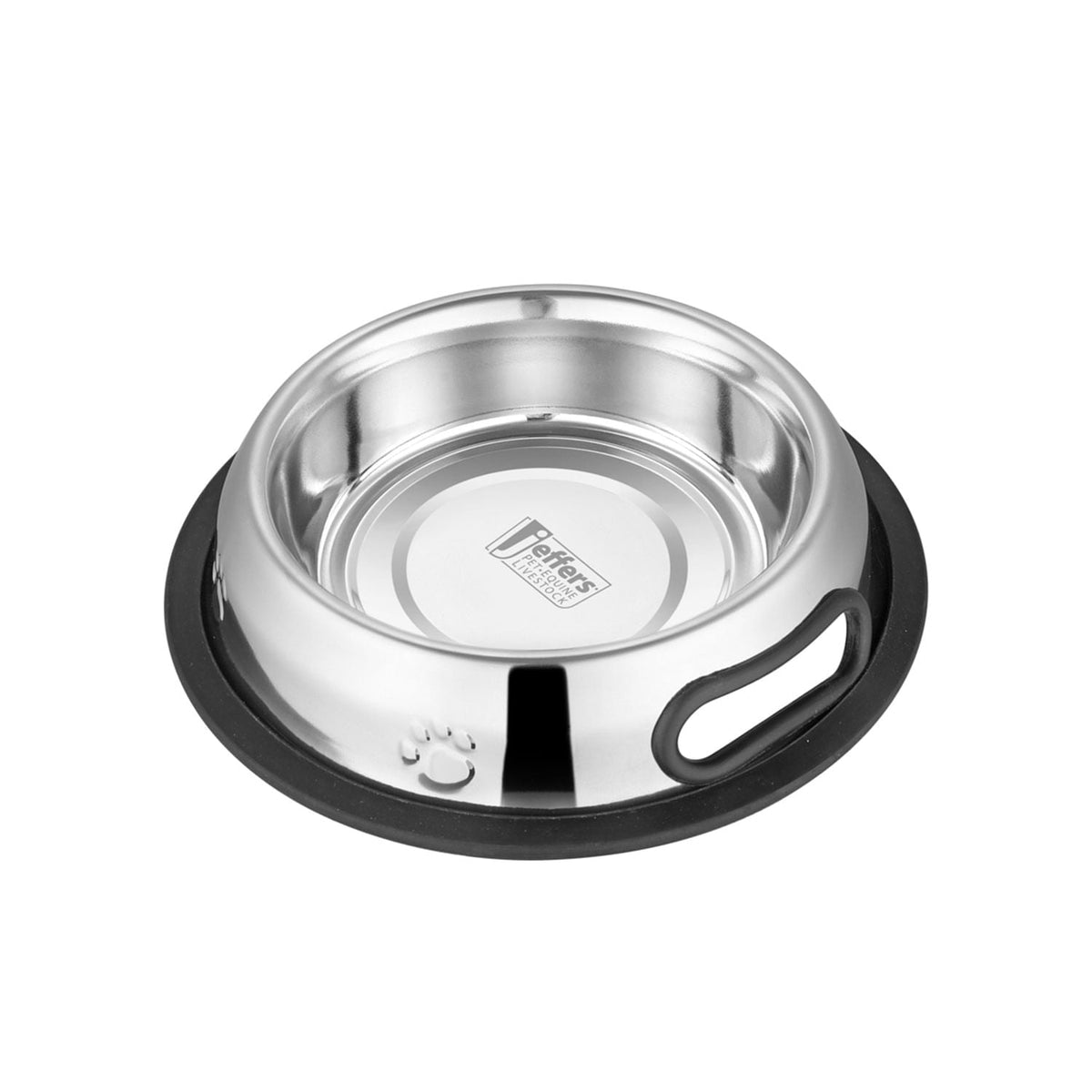 Embossed stainless steel no-tip pet bowl with rubber base