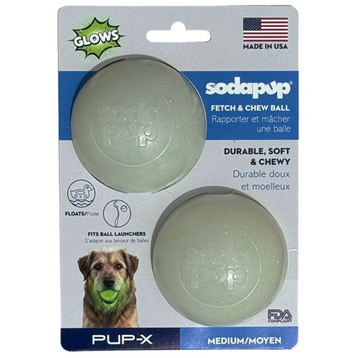 Two SodaPup glow in the dark glitter balls