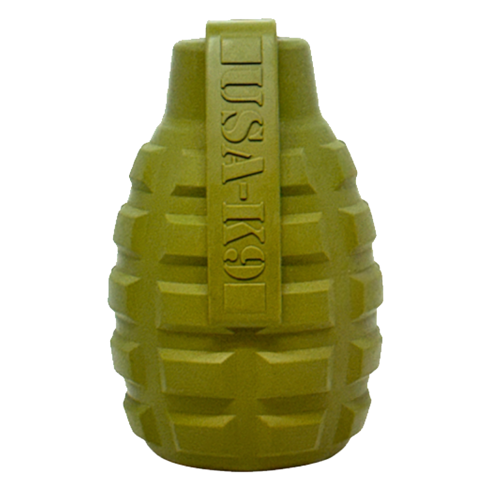 Army green USA-K9 grenade eDispenser chew toy