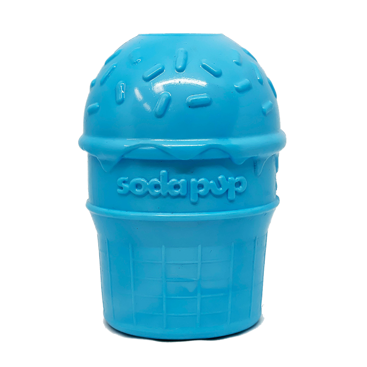 Blue ice cream cone shaped rubber dog treat toy