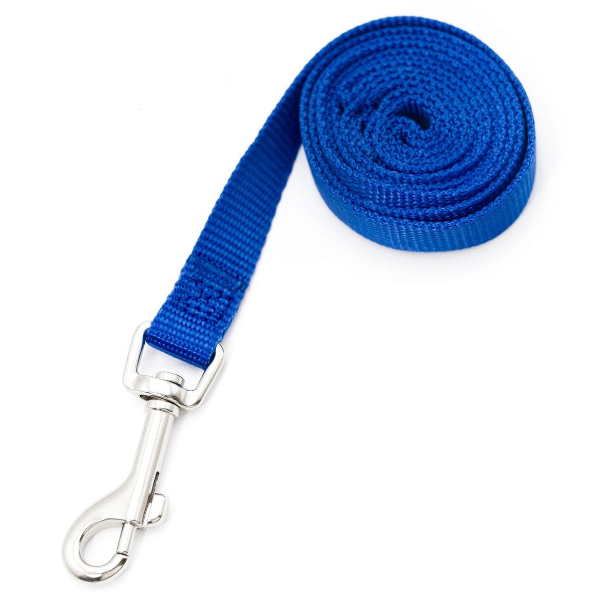 Nylon web dog leash with nickel-plated bolt snap
