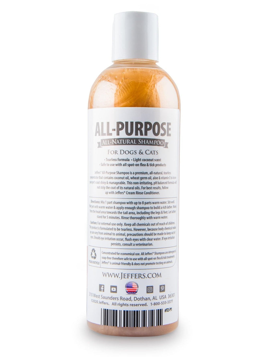 Jeffers Tearless Coconut Oil Shampoo for Dogs & Cats