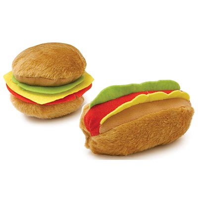 Jeffers Grill Time Plush Squeaker Dog Toy, Hamburger or Hot Dog