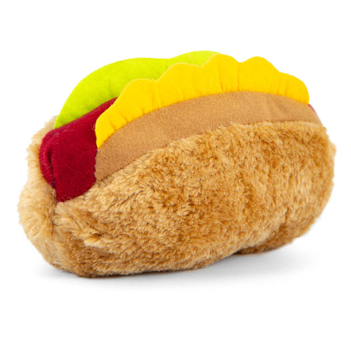 Plush hamburger and hot dog squeaker dog toys