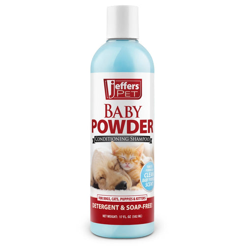 Bottle of Jeffers Baby Powder tearless puppy and kitten shampoo