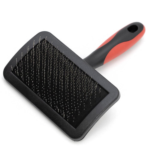 Jeffers dual-level pin slicker grooming brush, black and red