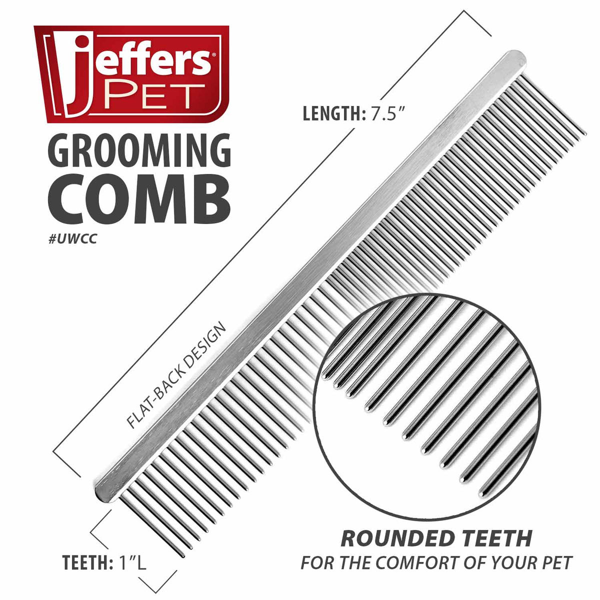 Jeffers Flat Back Steel Pet Grooming Comb - FurrowpetstoreGrooming & CleanupJeffers