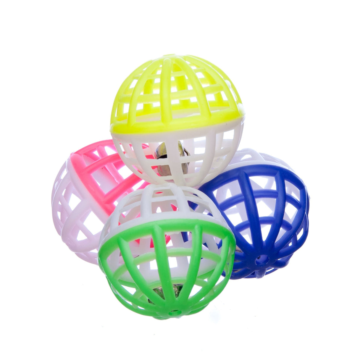 Four assorted color jingle ball cat toys