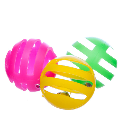 Three assorted color lattice jingle ball cat toys