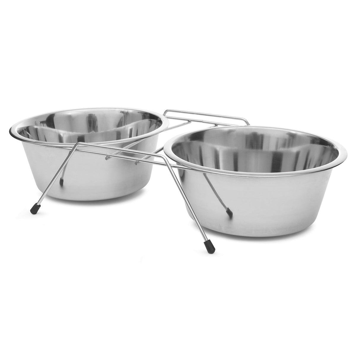 Low profile double diner with two stainless steel bowls