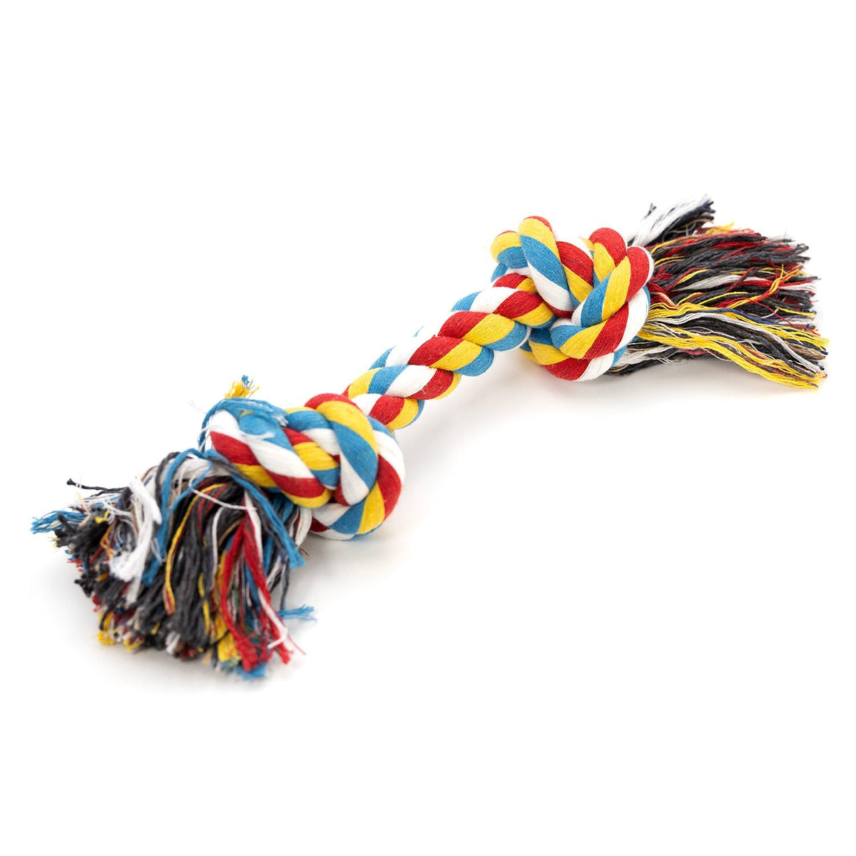 Multicolored braided rope bone tug toy