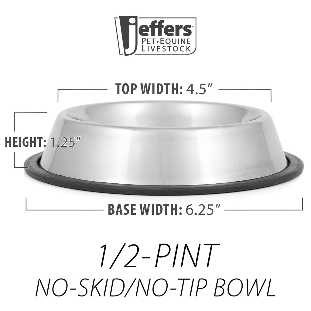 Jeffers No-Skid No-Tip Stainless Steel Pet Bowl