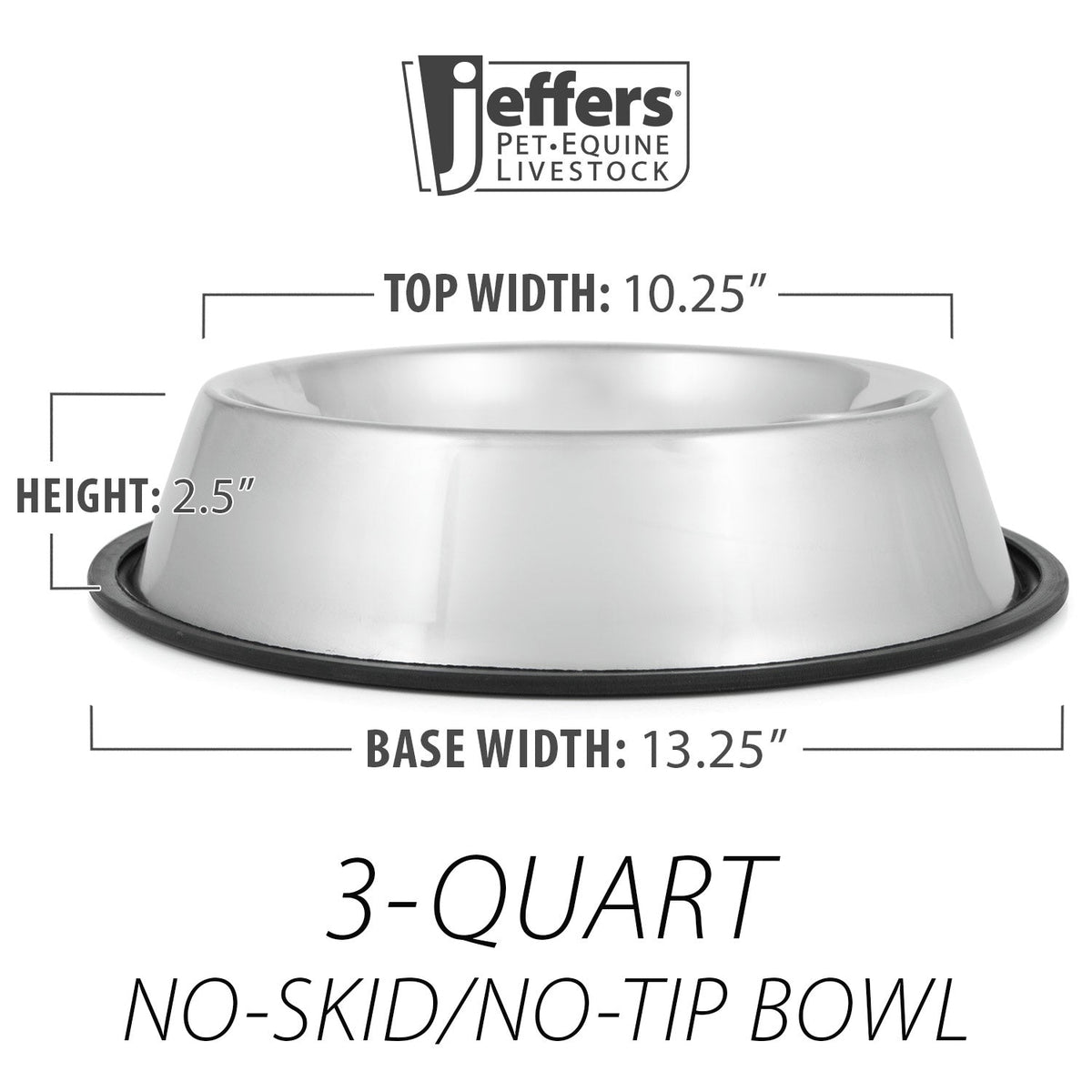 Jeffers No-Skid No-Tip Stainless Steel Pet Bowl