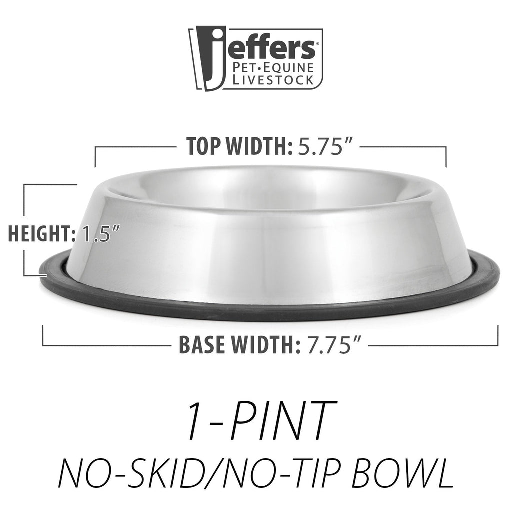 Jeffers No-Skid No-Tip Stainless Steel Pet Bowl