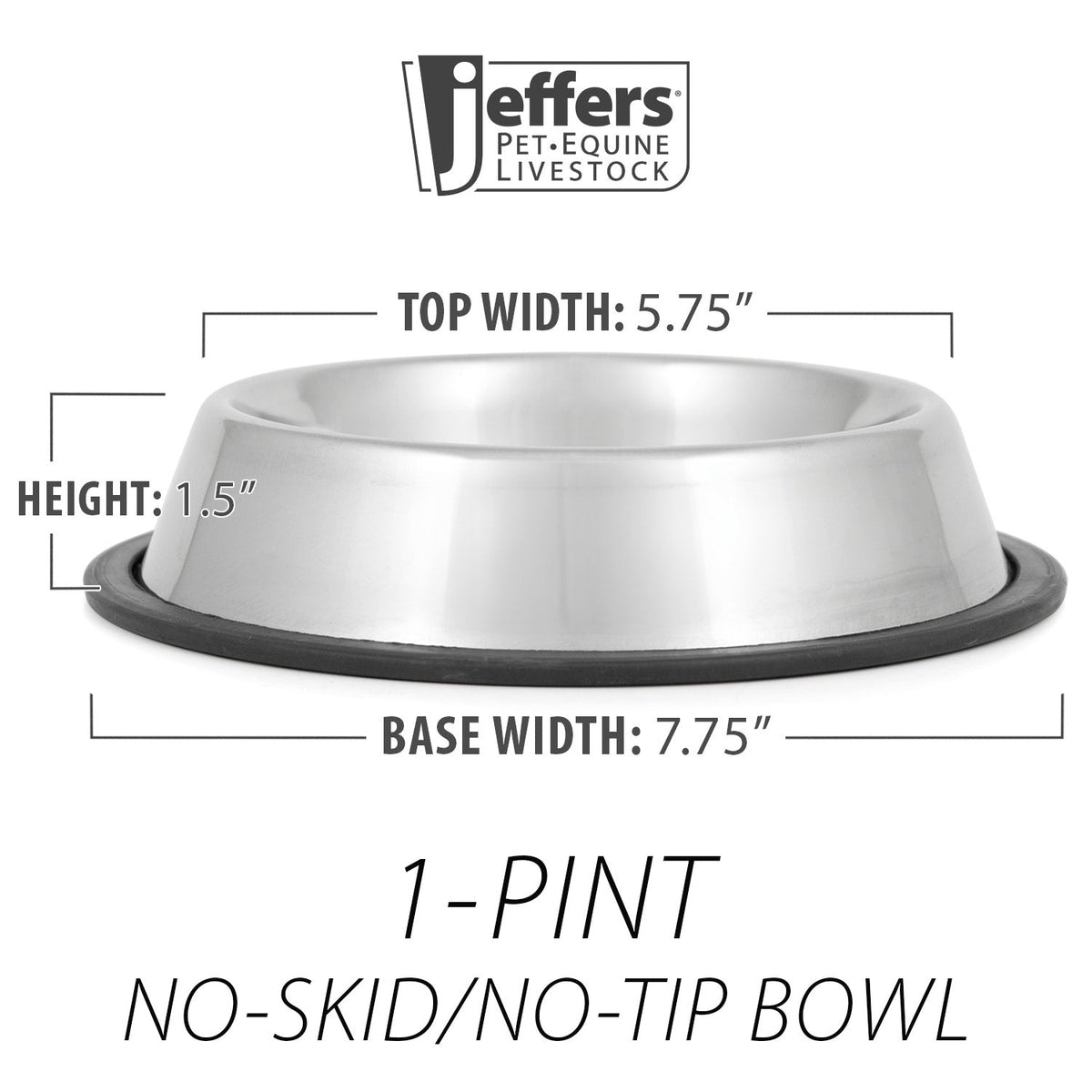 Jeffers No-Skid No-Tip Stainless Steel Pet Bowl