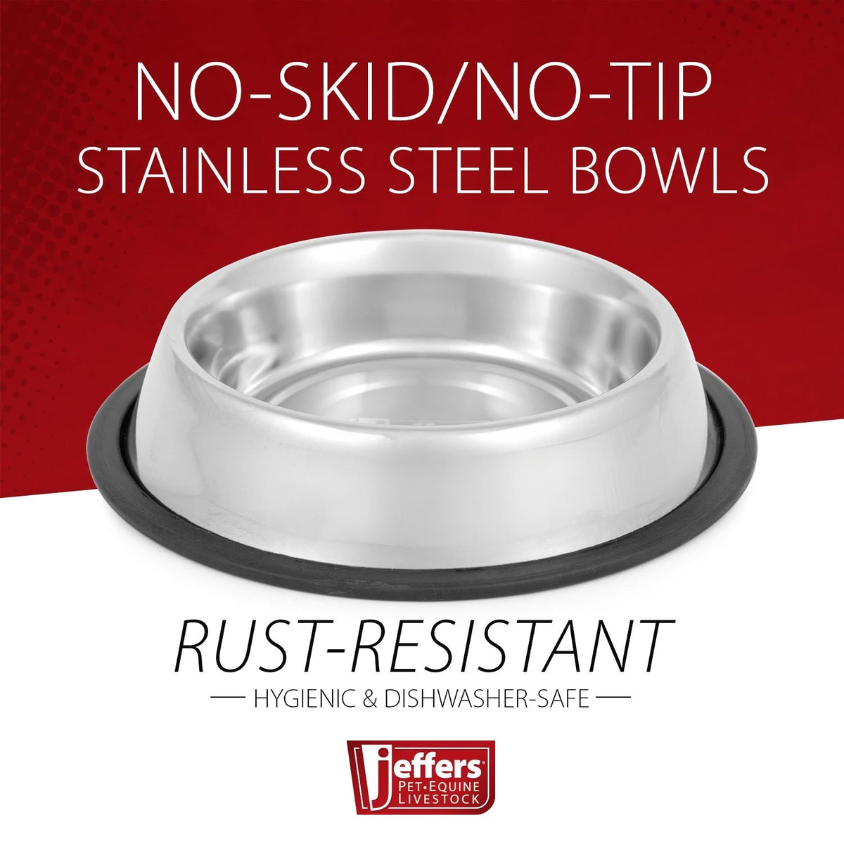Jeffers No-Skid No-Tip Stainless Steel Pet Bowl