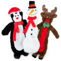 Christmas reindeer, snowman and penguin plush dog toys