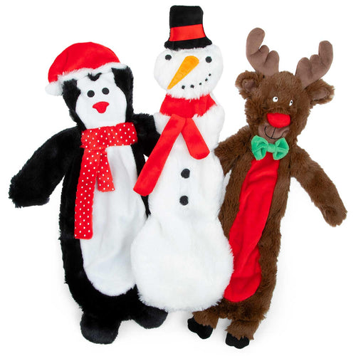 Christmas reindeer, snowman and penguin plush dog toys