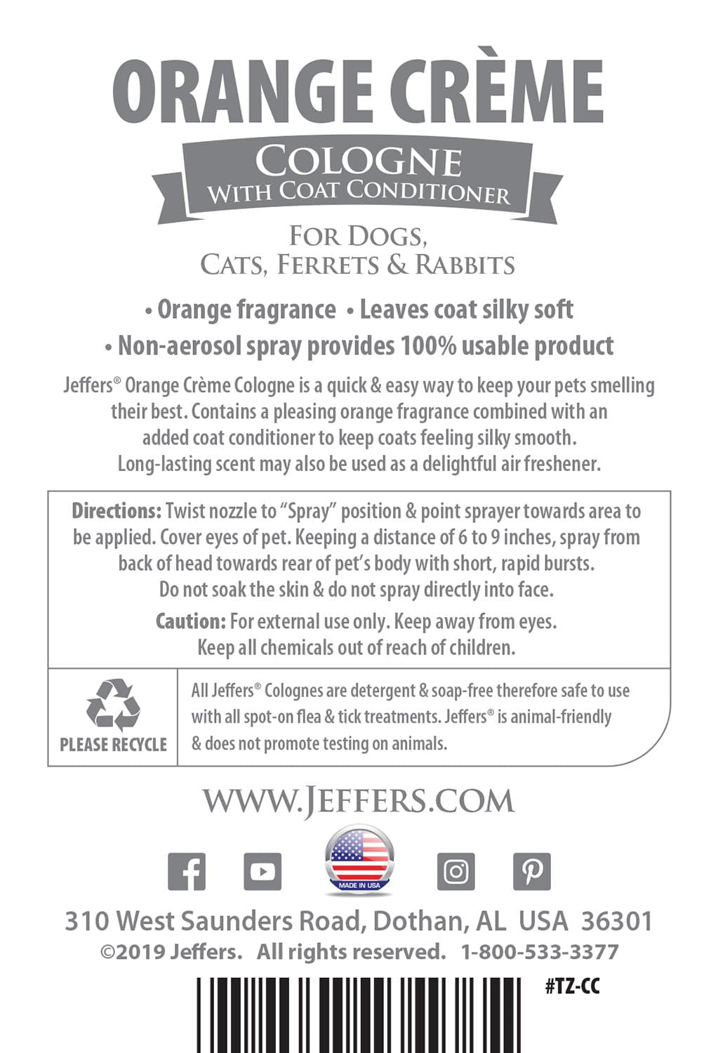 Jeffers Pet Cologne with Coat Conditioner, 16 oz - FurrowpetstoreGrooming & CleanupJeffers