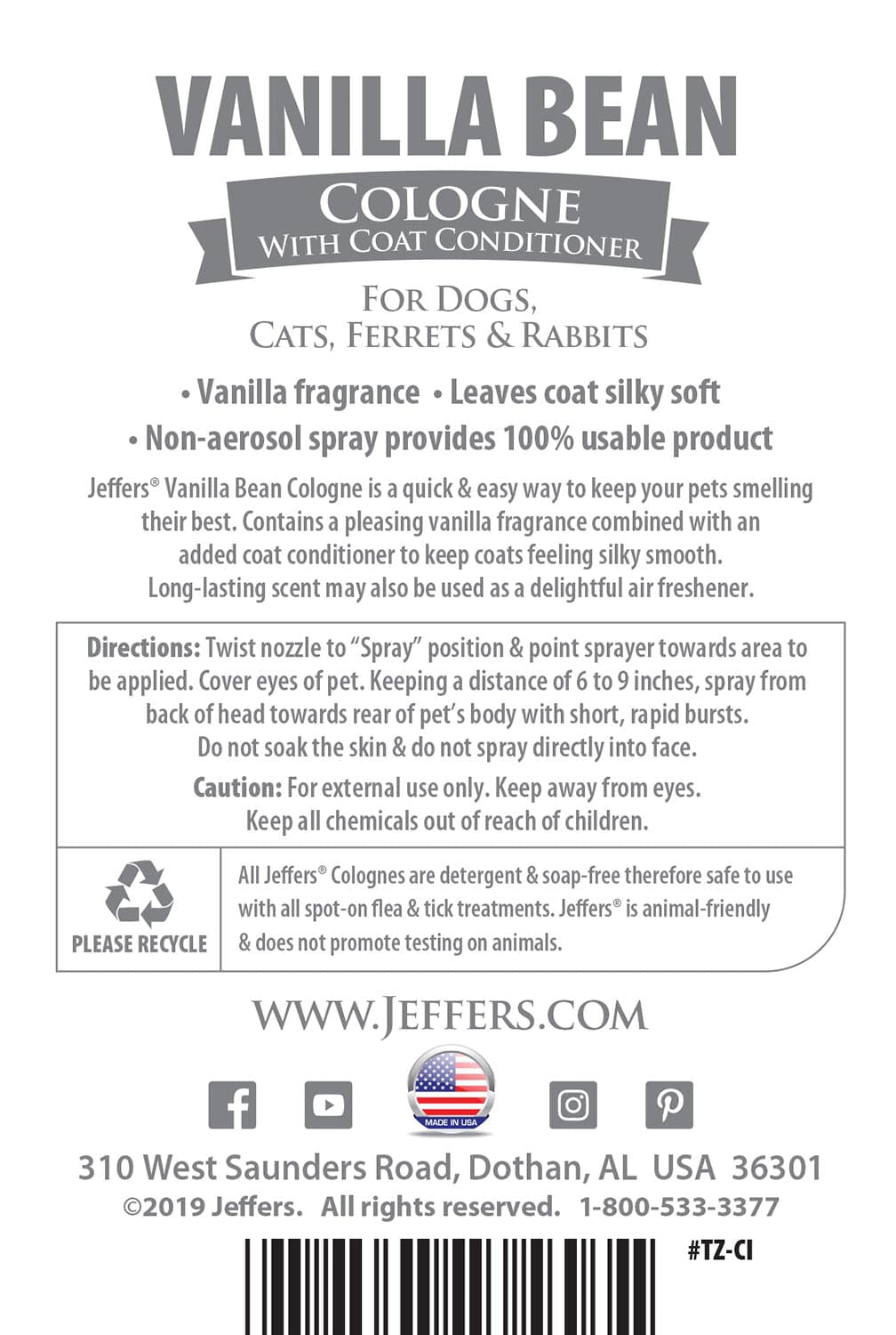 Jeffers Pet Cologne with Coat Conditioner, 16 oz - FurrowpetstoreGrooming & CleanupJeffers