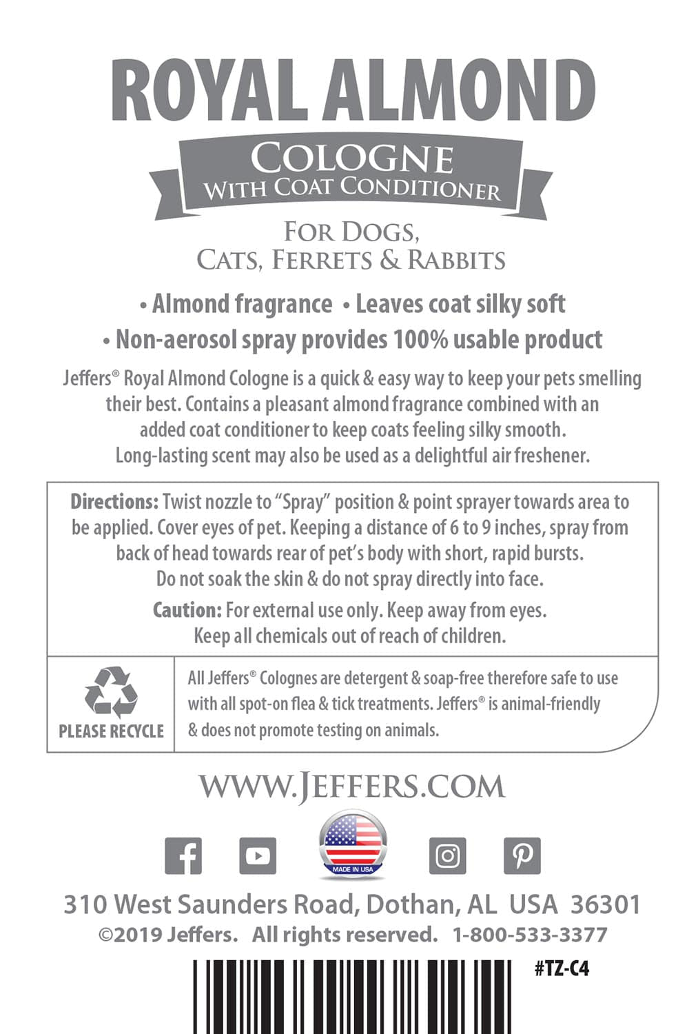 Jeffers Pet Cologne with Coat Conditioner, 16 oz - FurrowpetstoreGrooming & CleanupJeffers