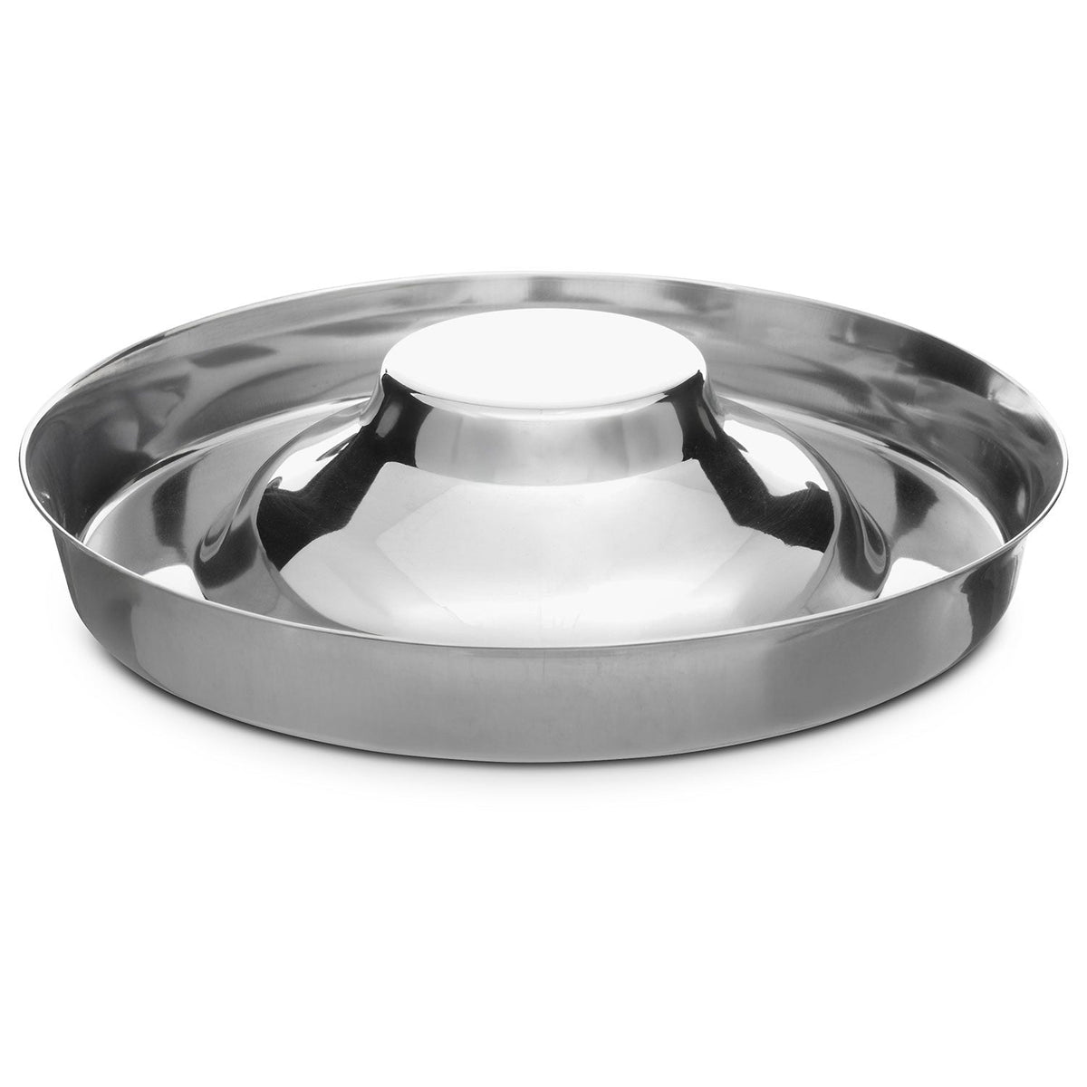 Stainless steel flying saucer puppy bowl with raised center hub