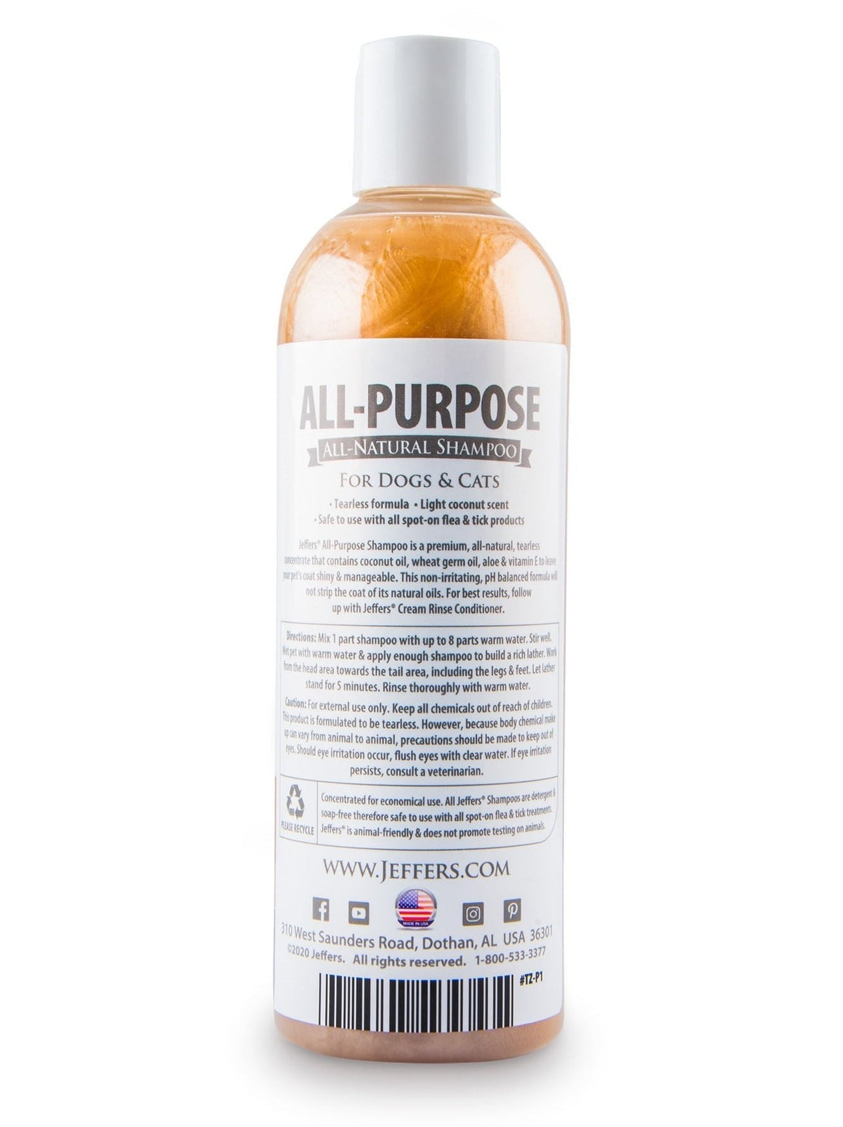 Jeffers Tearless Coconut Oil Shampoo for Dogs & Cats - FurrowpetstoreGrooming & CleanupJeffers