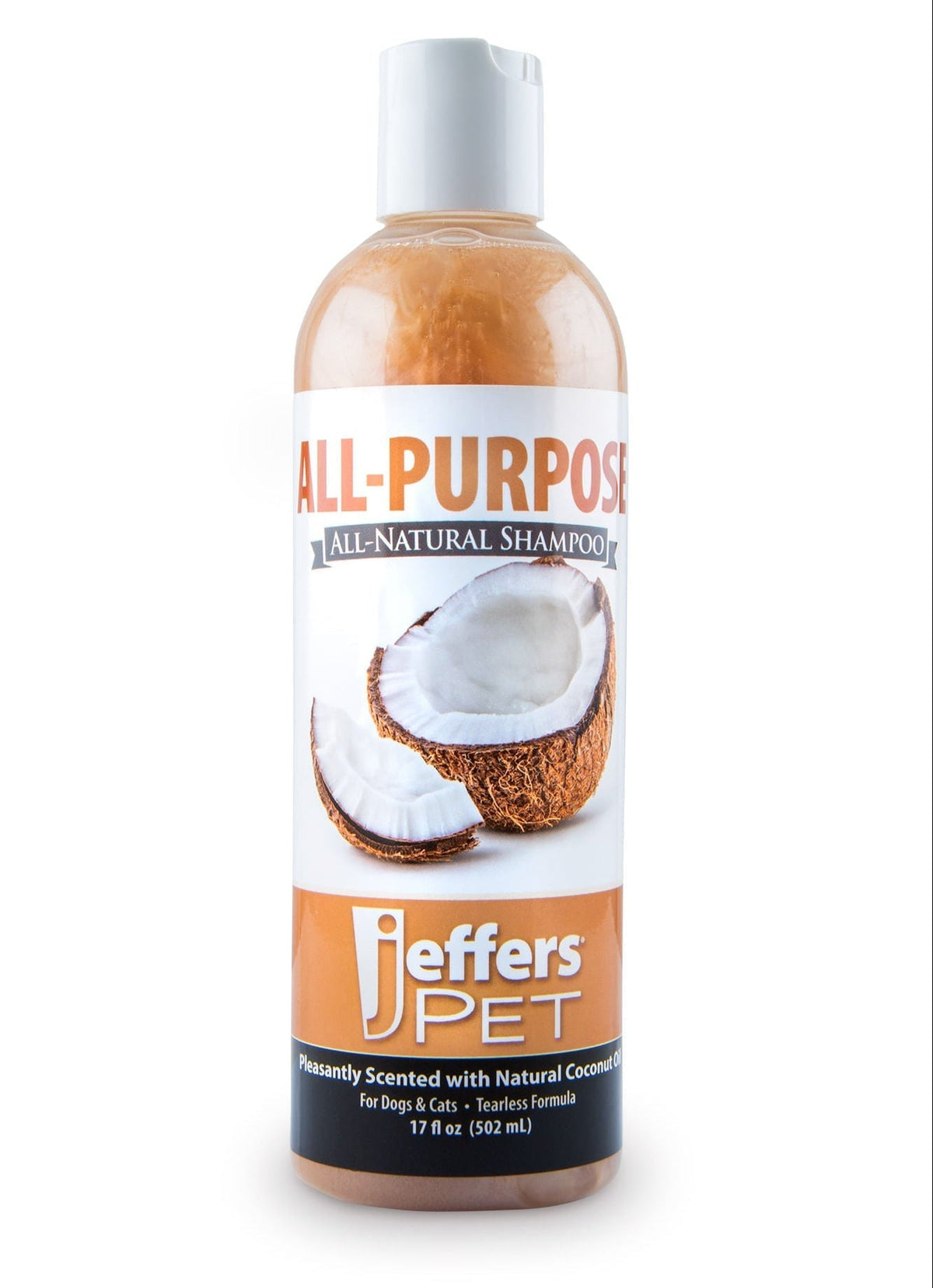 Bottle of Jeffers tearless coconut oil shampoo for dogs and cats