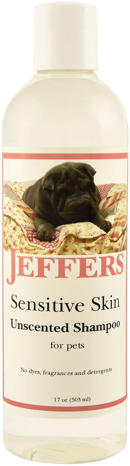 Bottle of Jeffers unscented sensitive skin pet shampoo