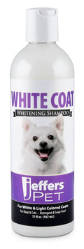 Bottle of Jeffers White Coat whitening shampoo for dogs and cats