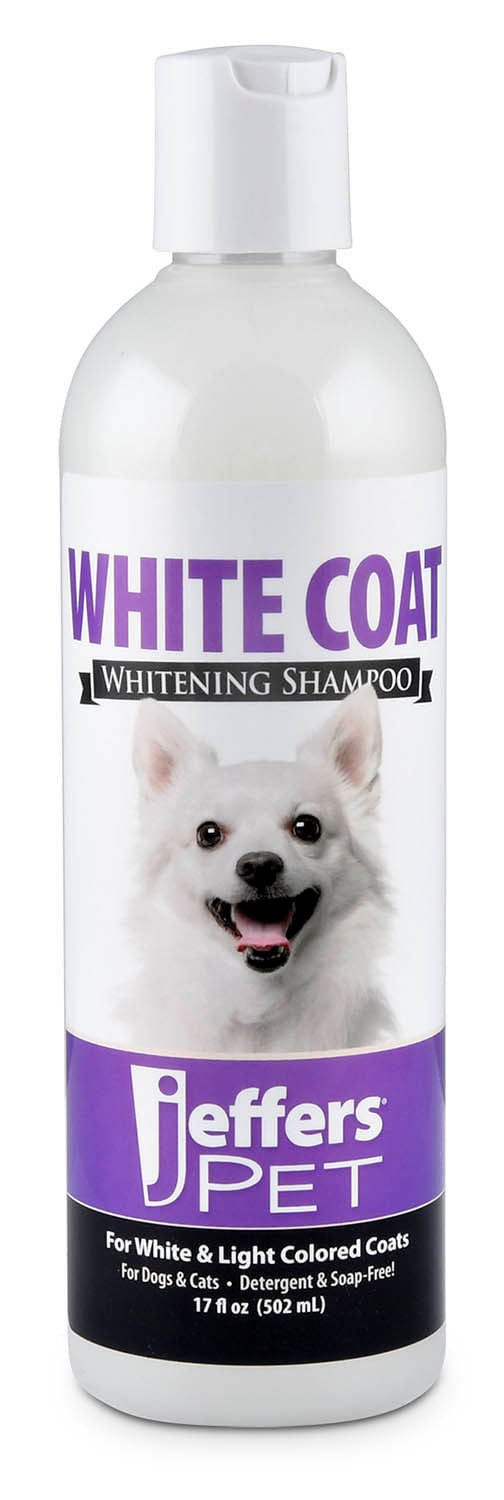 Bottle of Jeffers White Coat whitening shampoo for dogs and cats