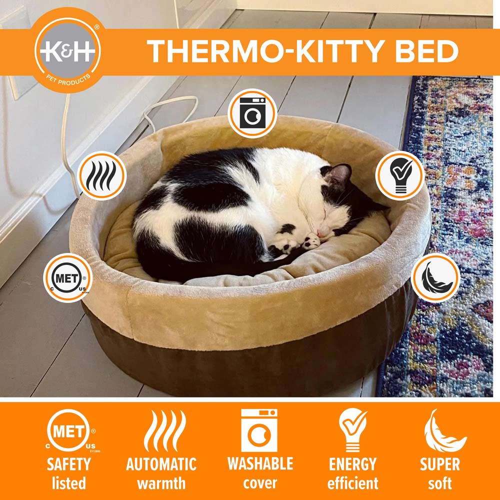 K&H Pet Products Thermo-Kitty Bed Indoor Heated Cat Bed – Safe, Energy Efficient & Washable - FurrowpetstoreBeds & FurnitureJeffers