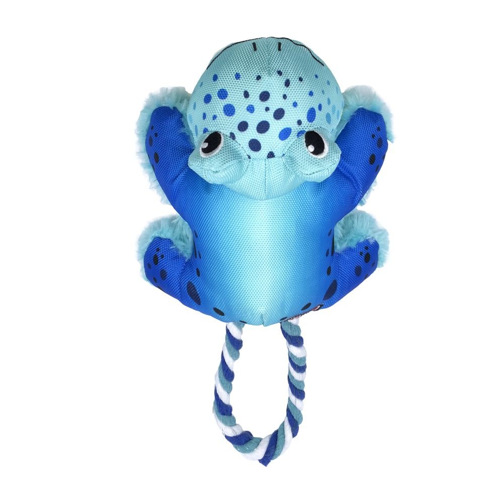 KONG Cozie Tuggz plush frog dog toy with cotton rope handle