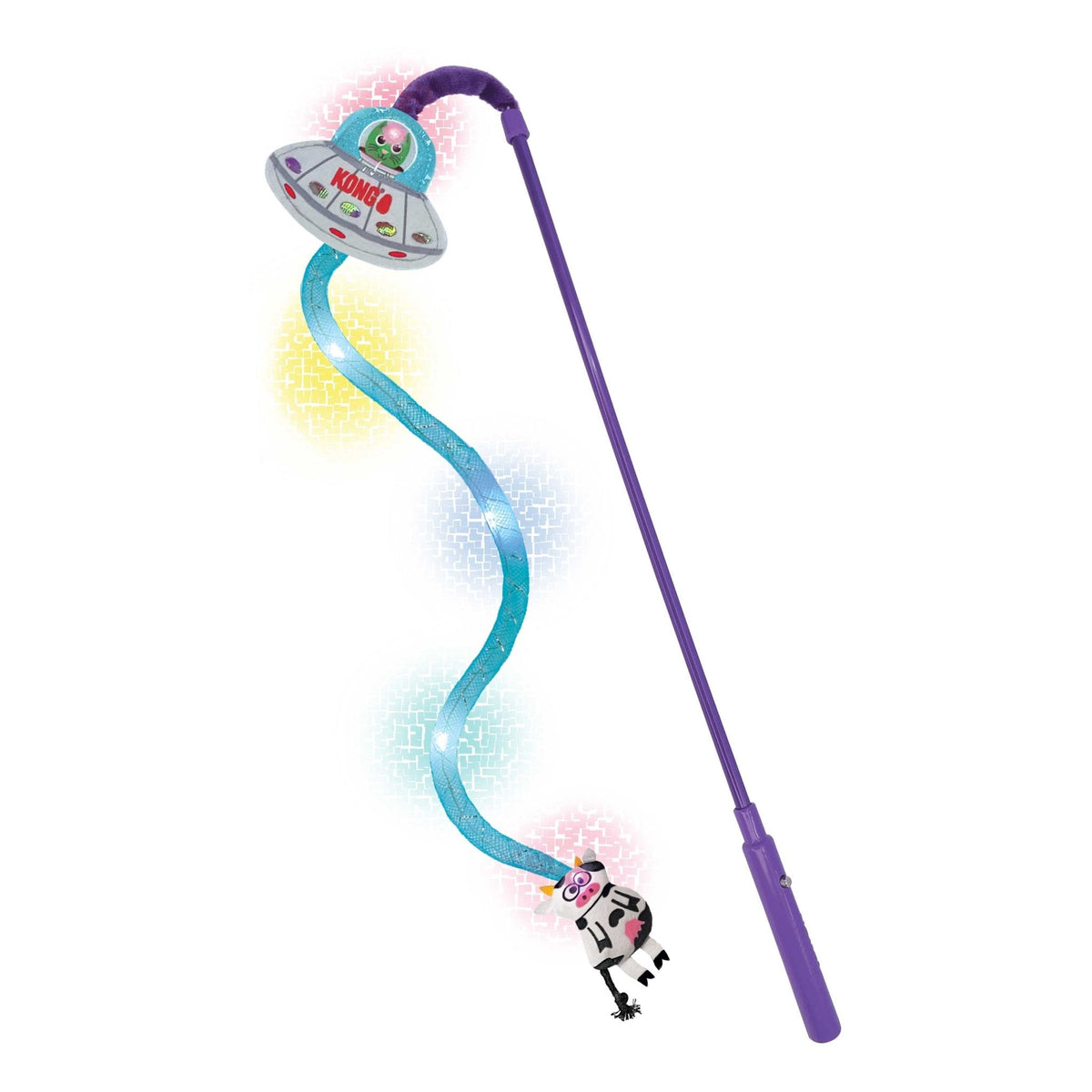 KONG UFO teaser cat toy with spaceship and dangling cow