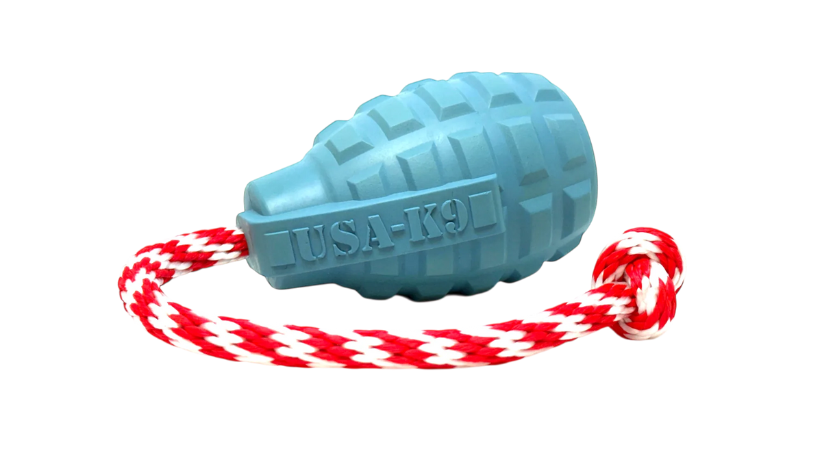 USA-K9 Grenade Rubber Reward and Tug Toy, Steel Blue