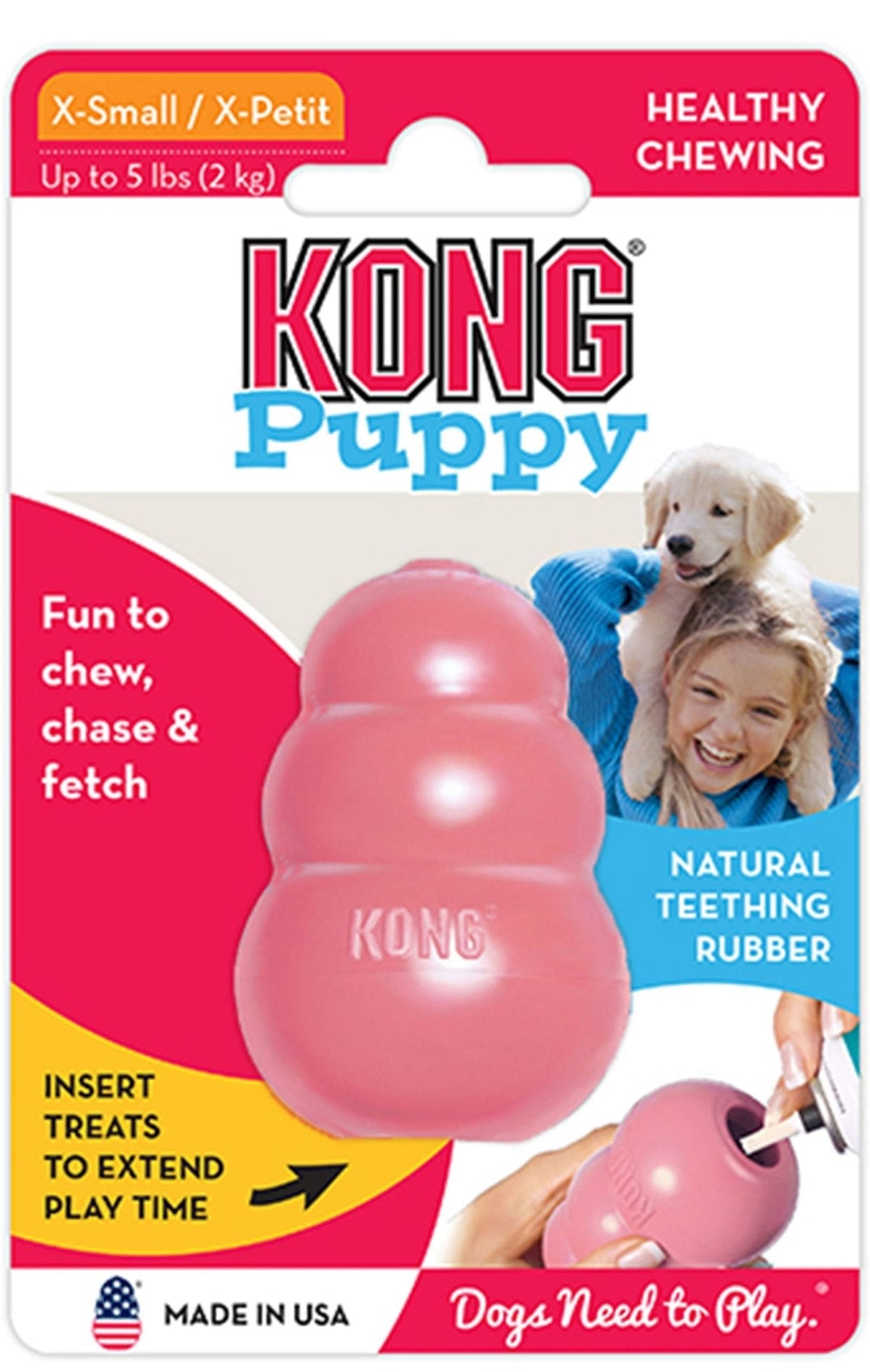 Puppy KONG stuffable rubber chew toy in pink and blue